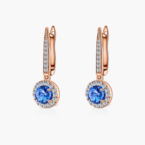 Kolczyki This is Love: różowe złoto, niebieskie szafiry, diamenty